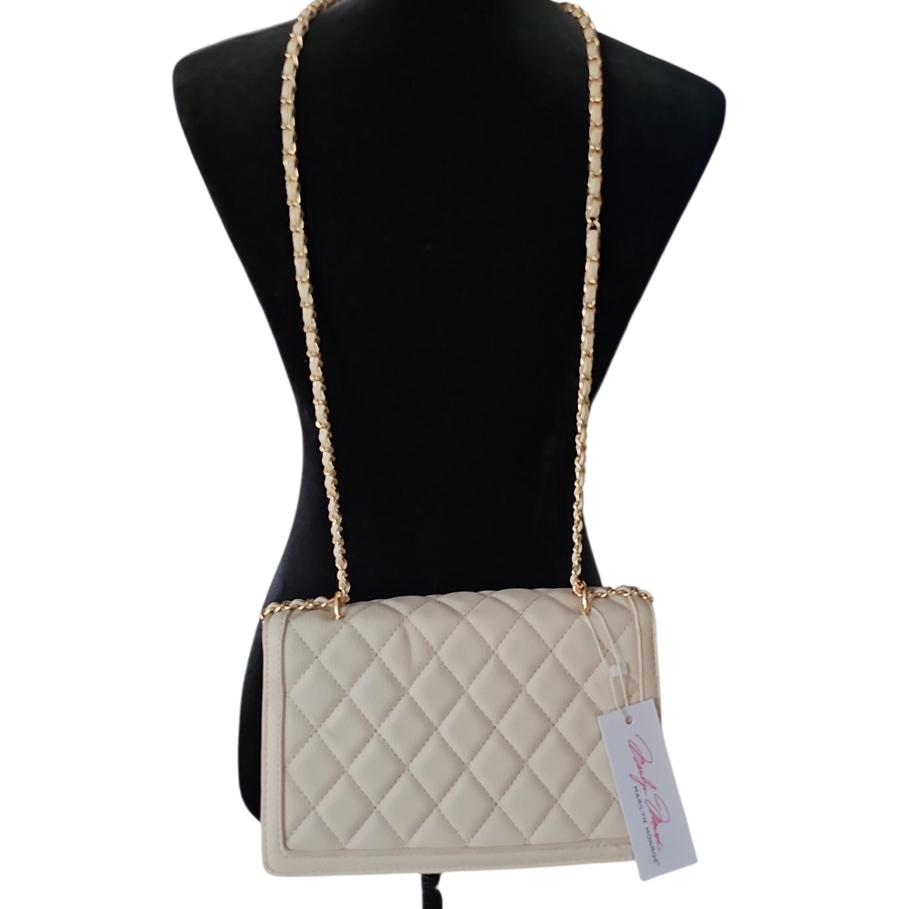 Marilyn Monroe Quilted Cream Crossbody with Gold Chain - Picture 2 of 3